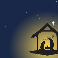 Scherenschnitt der Krippe mit Maria, Josef und dem Jesuskind