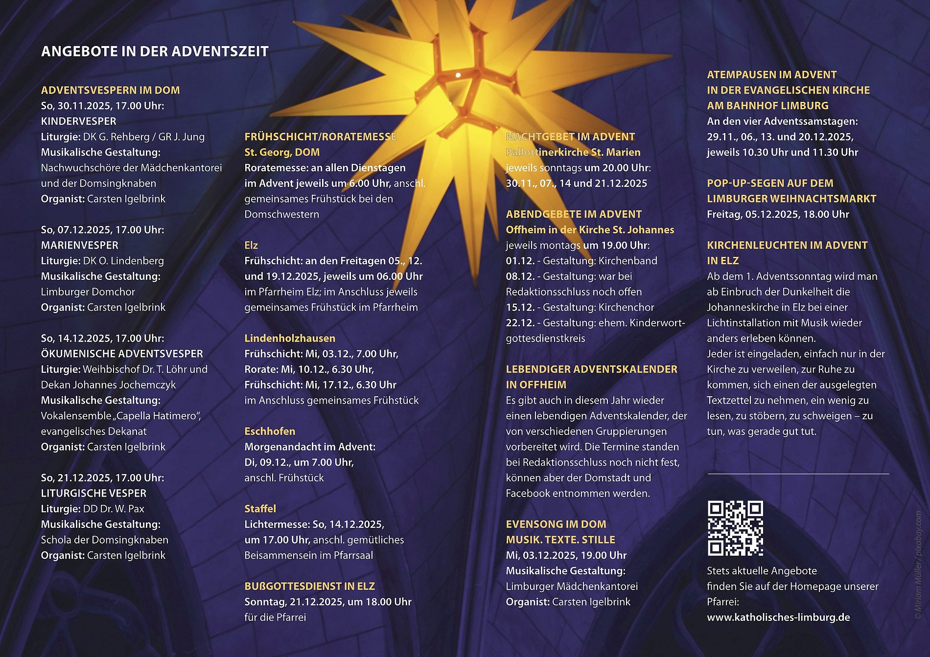Auflistung der Angebote in der Adventszeit