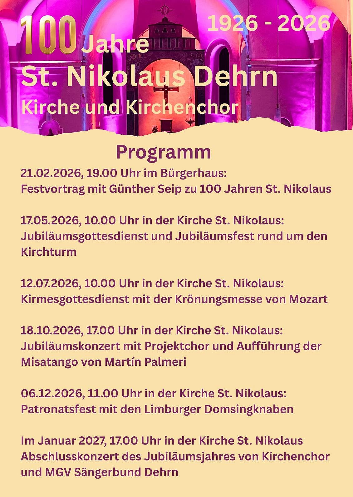 Plakat mit den Daten der Jubiläumsveranstaltungen