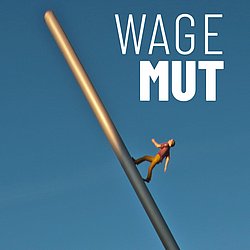 Modell eines Männchens, das eine schräg in den Himmel stehende Stange hoch geht.