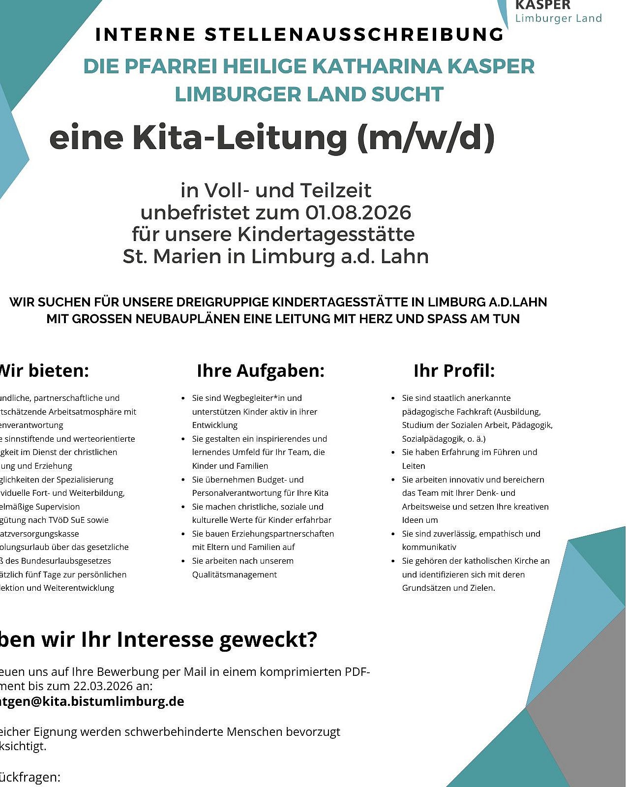 Stellenausschreibung für Kita-Leitung St. Marien