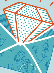 Grafik mit dem Schriftzug "7 Wochen wertvoll" und einem offenen Briefumschlag, in dem ein Diamant steckt.