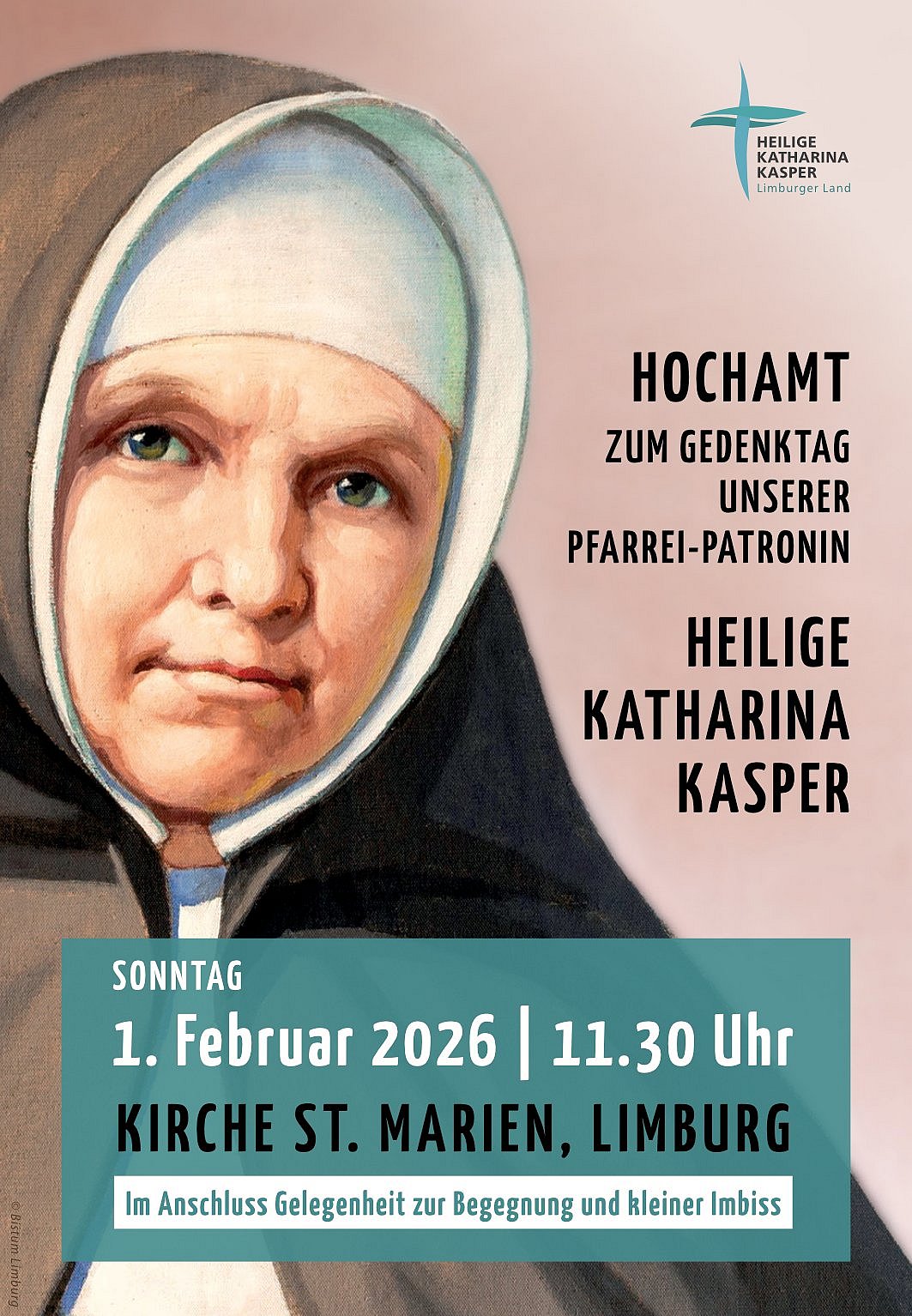 Plakat zum Patronatsgottesdienst am 1. Februar um 11.30 Uhr in der Pallottinerkirche St. Marien. 