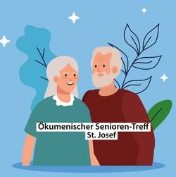 Vektorgrafik einer älteren Dame und eines älteren Herrn, die lächeln vor blauem Hintergrund