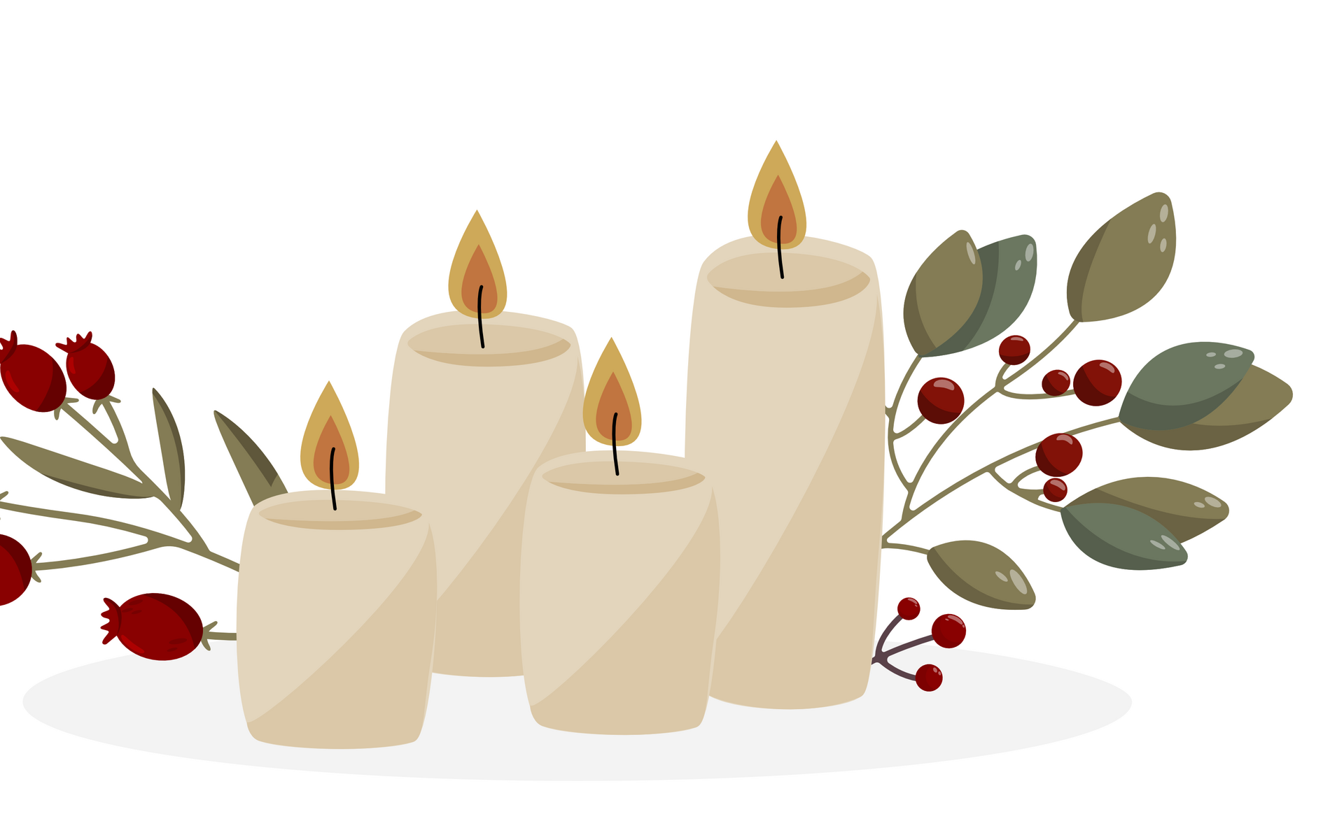 Vier Kerzen brennen auf dem Adventskranzteller.