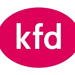 Abbildung des Logos der kfd - weiße Buchstaben auf pinkem Hintergrund