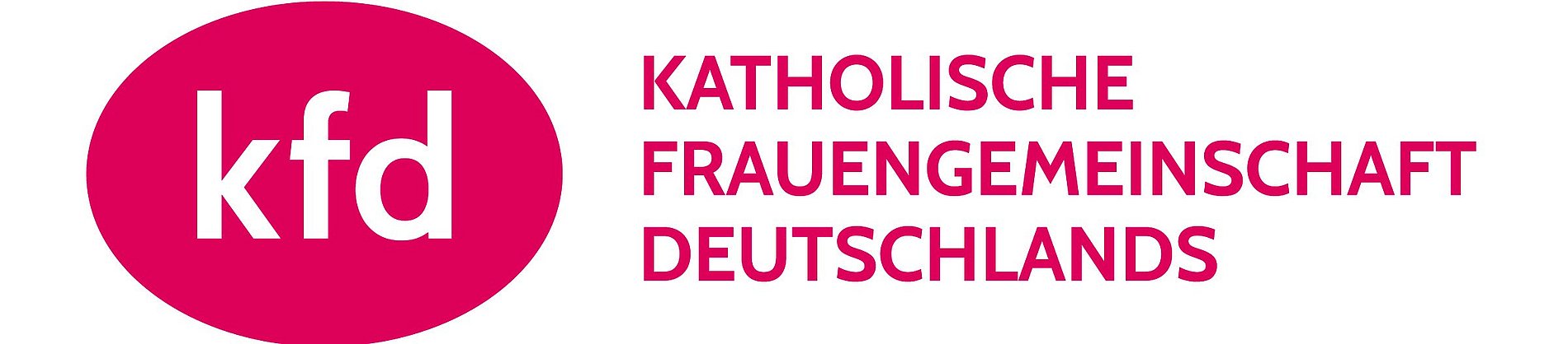 Abbildung des Logos der kfd - weiße Buchstaben auf pinkem Hintergrund