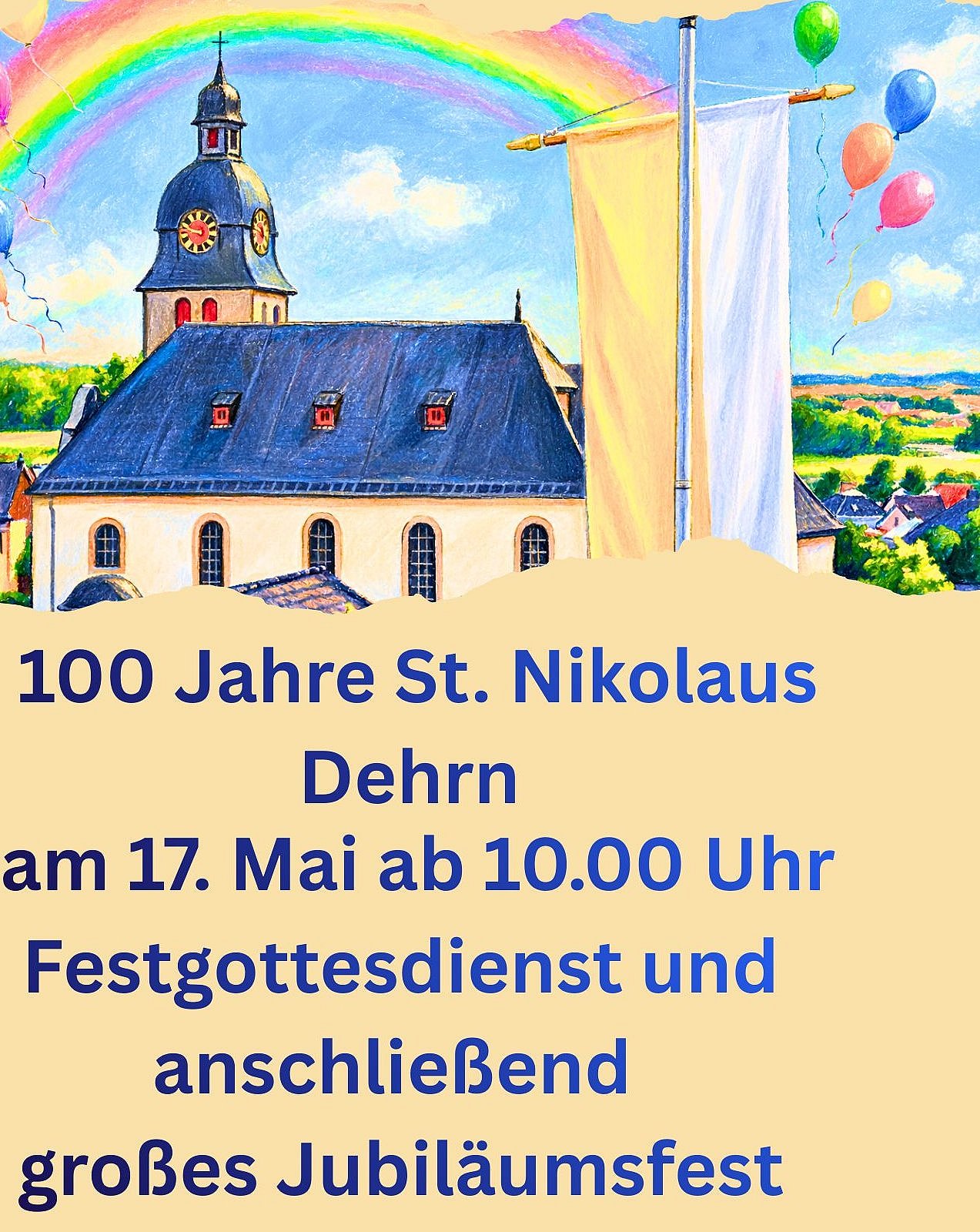 Plakat zur Feier "100 Jahre St. Nikolaus Dehrn"