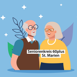 Vektorgrafik eines älteren Herrn und einer älteren Dame, die lächeln vor blauem Hintergrund