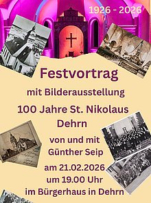 Plakat mit Bildern der St. Nikolauskirche in Dehrn