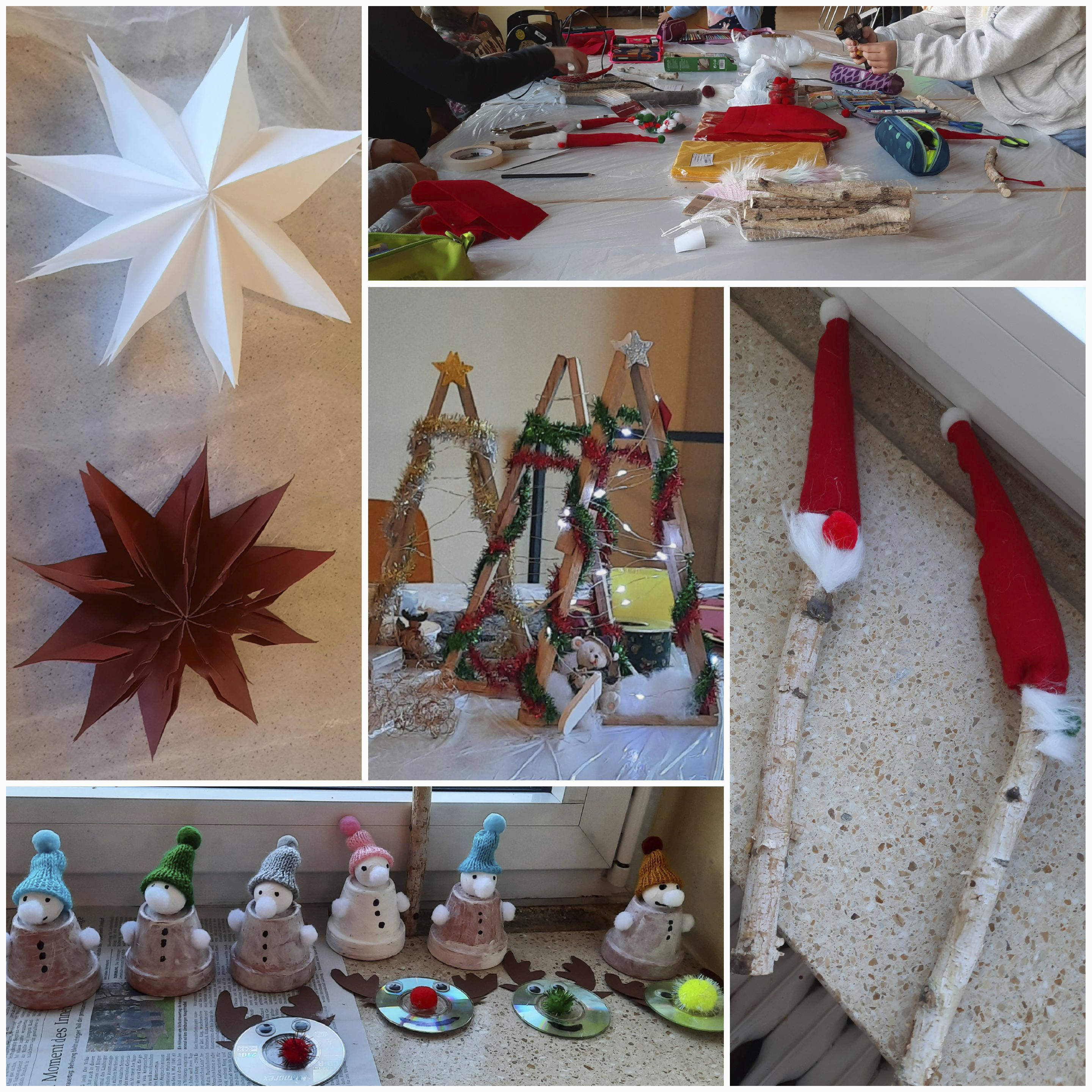 Collage des Bastelnachmittags für Kinder im Advent